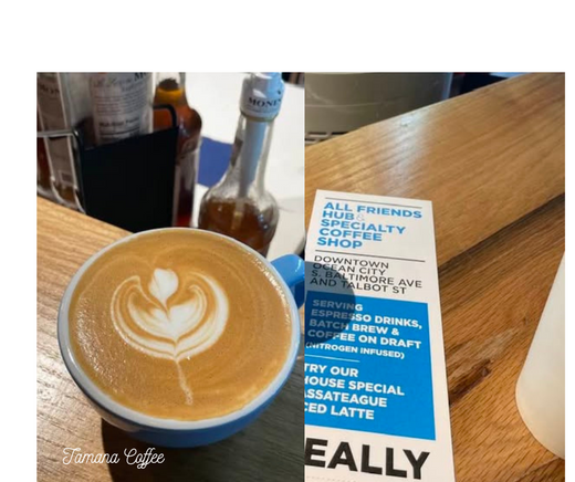 latte art served at all friends hub & specialty coffee shop Ocean City MD