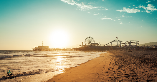 santa monica sunset with fairground in background